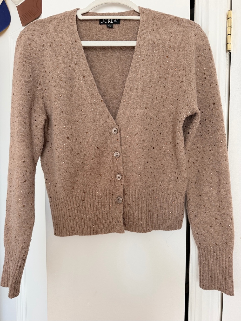 J. Crew Taupe Beaded V-Neck Button Cardigan
